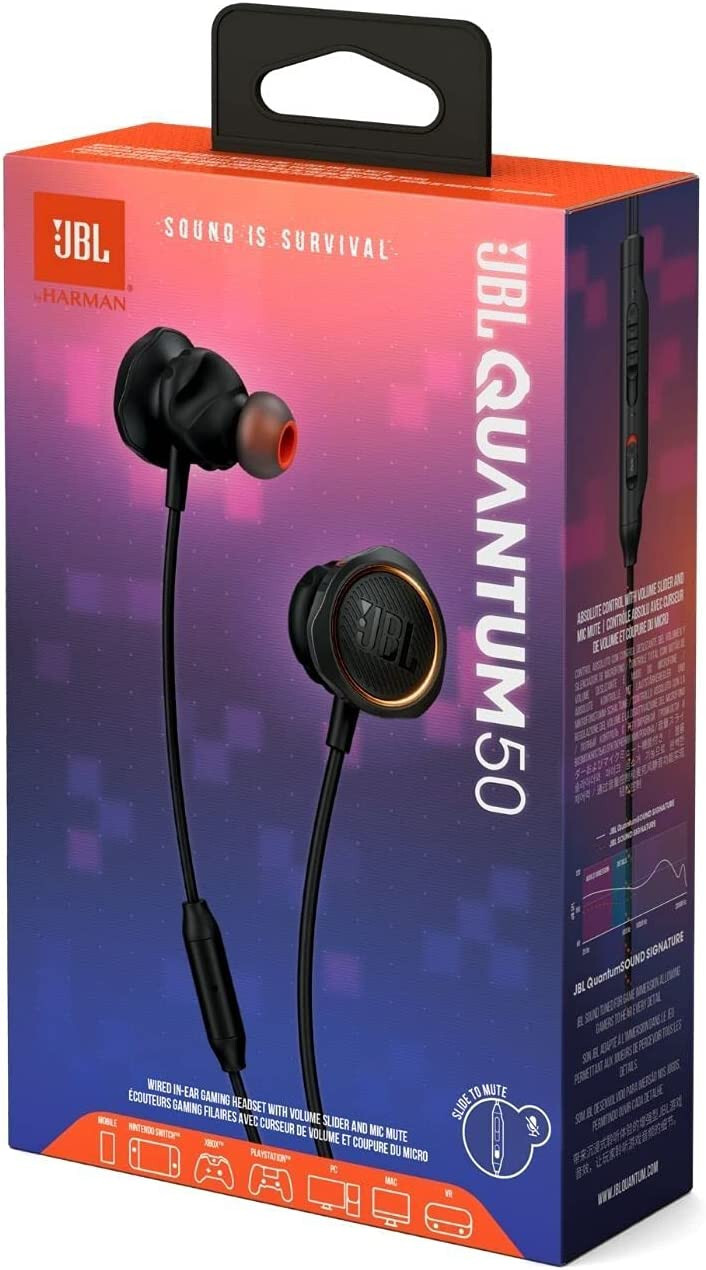 3.5mm JBL Quantum 50 High Performance Stereo In-Ear Gaming Headphones for PC PS4