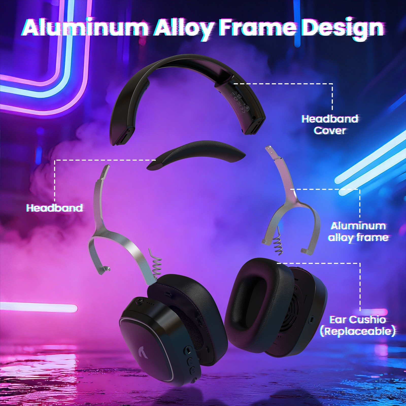 ATTACK SHARK G800 Wireless Gaming Headset Detachable Mics, Aluminum Alloy Frame