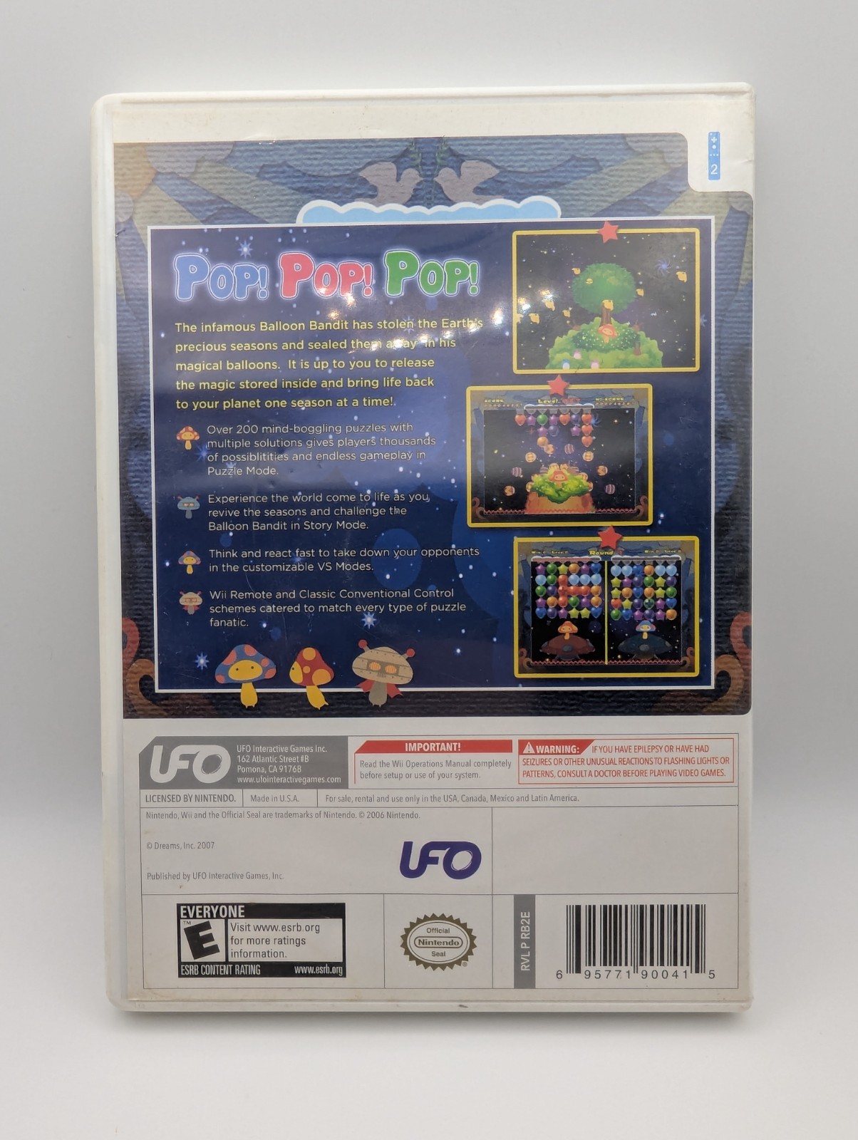 Balloon Pop Wii Complete CIB Rare UFO Interactive Puzzle Game