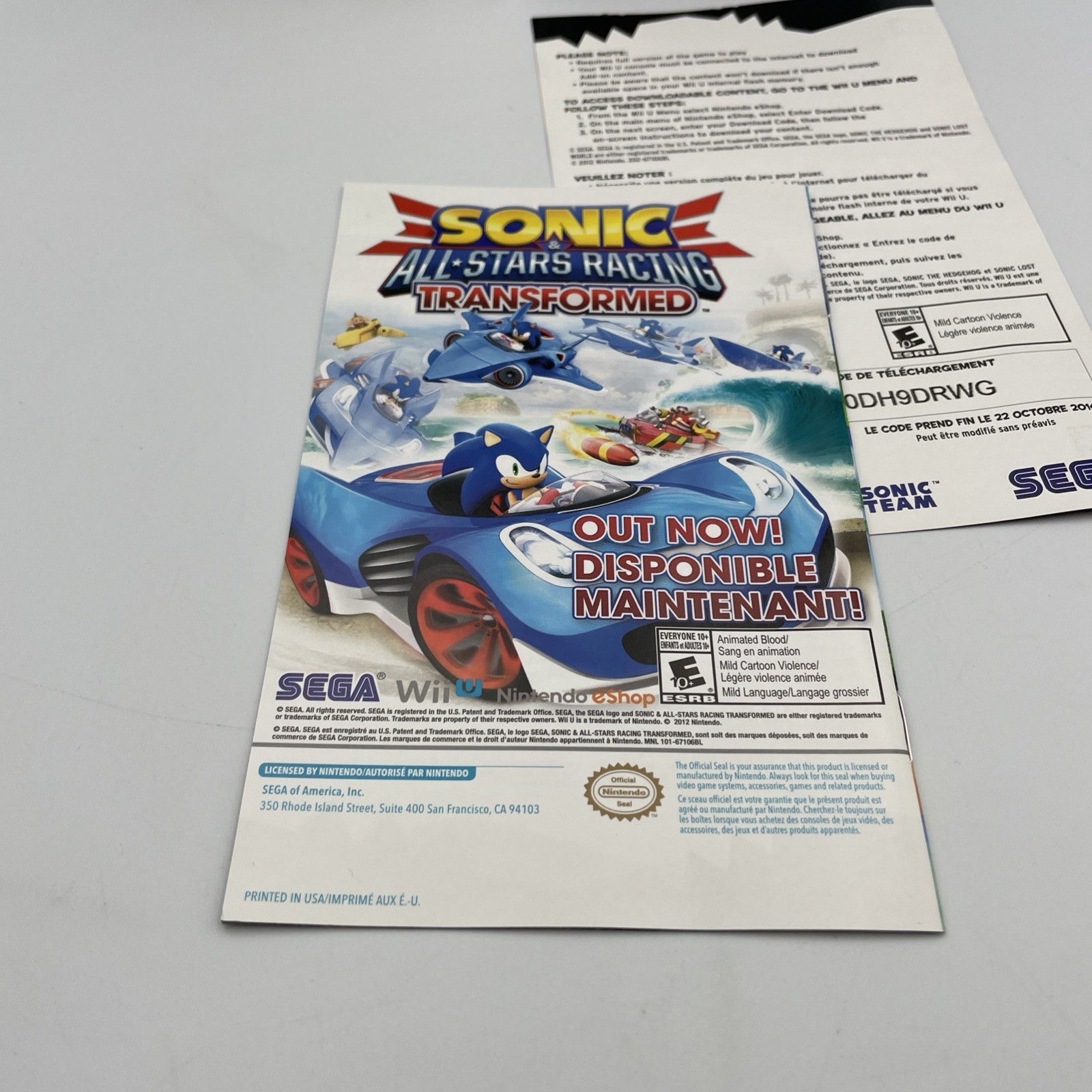SEGA Sonic Lost World Deadly Six Bonus Edition Wii U w/ Manual COMPLETE