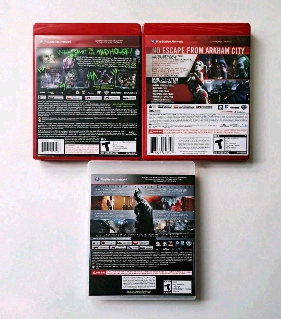 Batman: Arkham Bundle Asylum, City, Origins (Sony PlayStation 3, 2009-2013) CIB