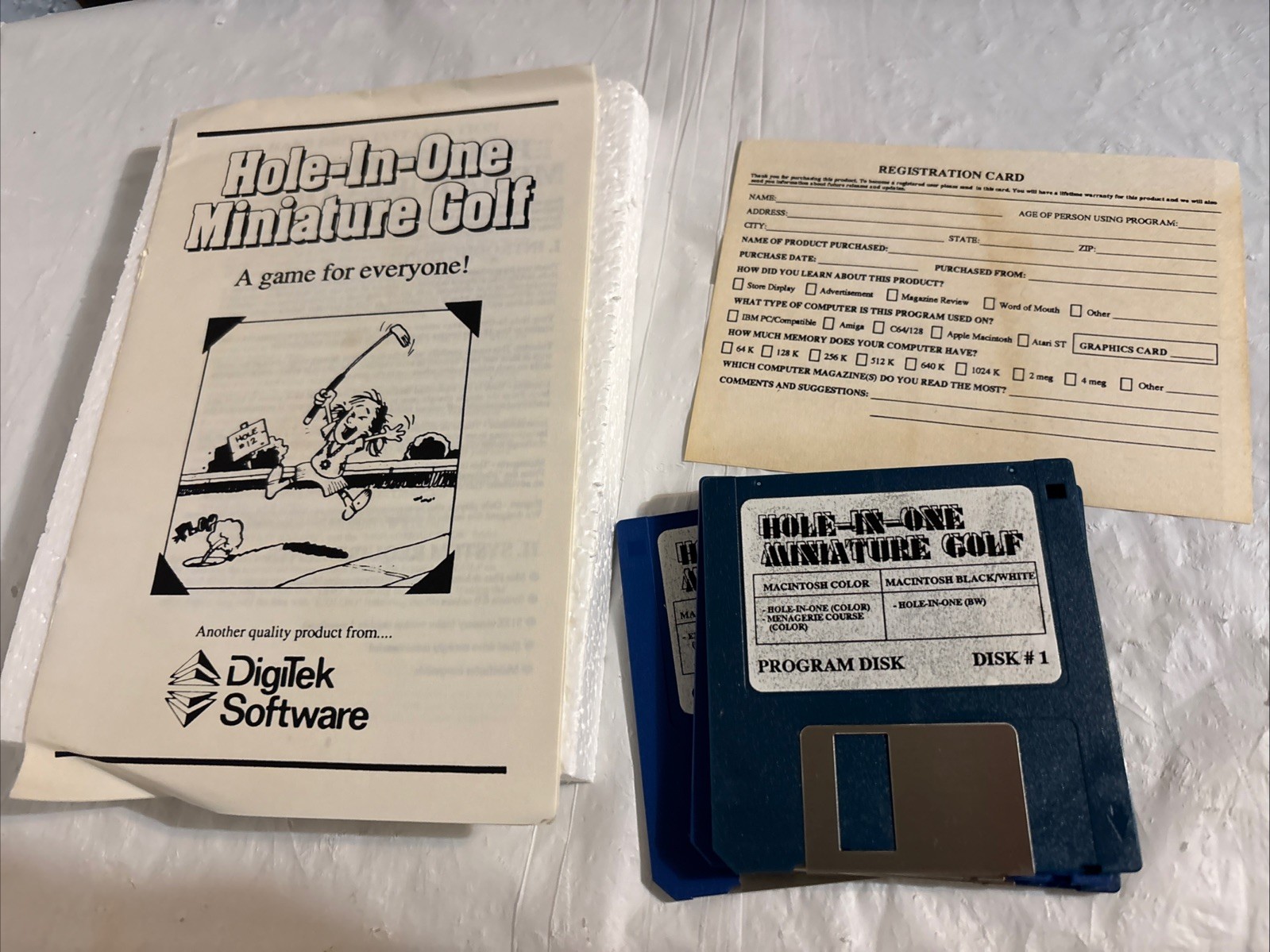 Hole In One Miniature Golf DigiTek Software IBM/PC 3.5 Disks. Vtg Mac Apple