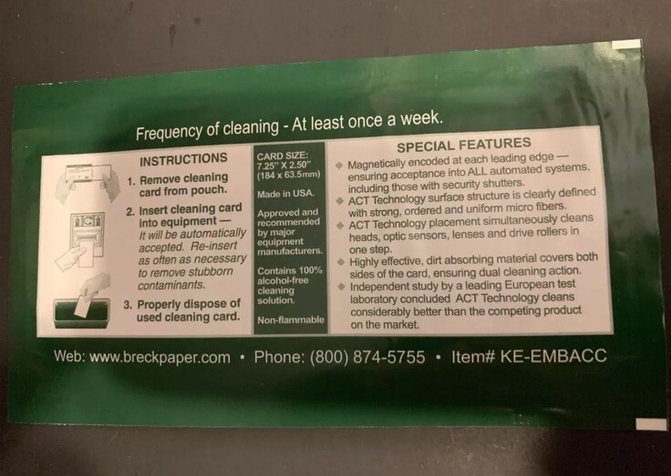 Set Of 20 CLEANING CARDS ALL CURRENCY DIRTY DEVICES EQUIPMENT SAFE’s ATM’s SLOT