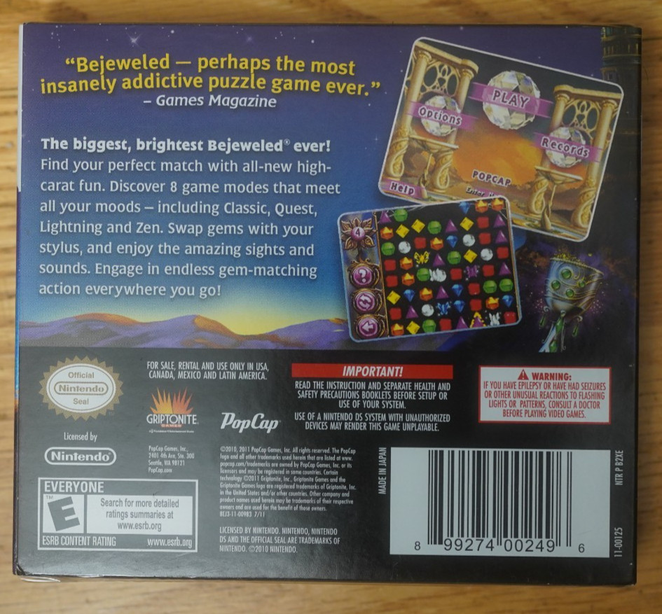 Bejeweled 3 (Nintendo DS, 2011) FACTORY SEALED WITH SLIP COVER