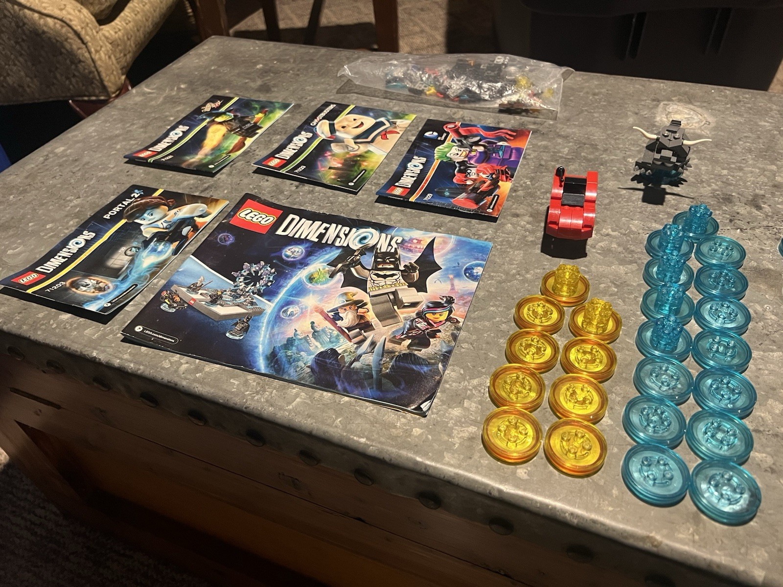LEGO Dimensions lot Joker, Stay Puft, Chell minifigures, vehicles, game discs