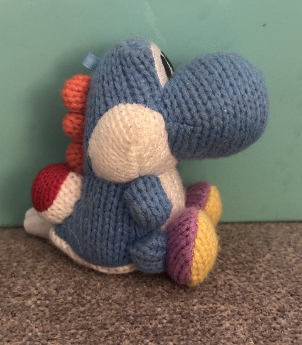 Light Blue Yarn Yoshi Amiibo Plush – Nintendo Wii U Switch 3DS