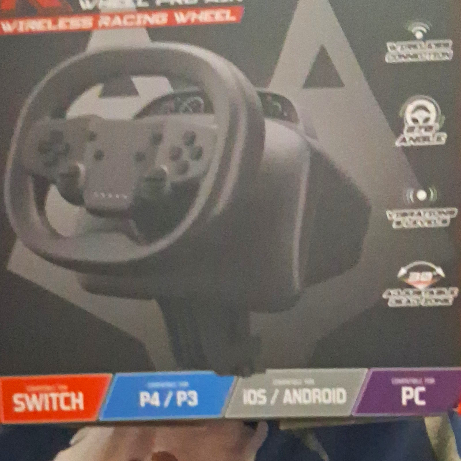 Wireless Racing Wheel Dual Vibration Switch PS4 PS3 iOS Android Black