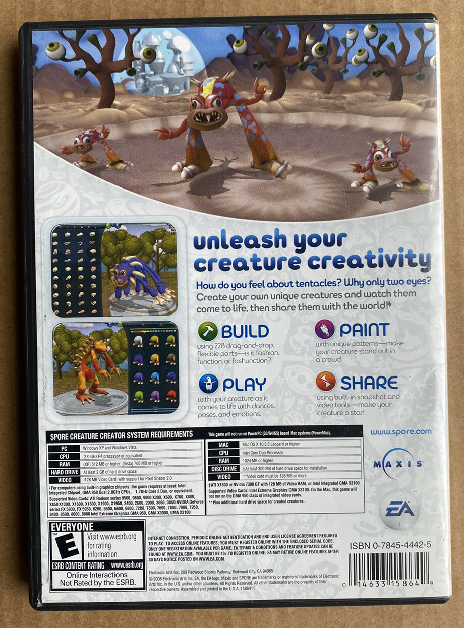 Spore Creature Creator (Windows/Mac, 2008) CD-ROM GAME COMPLETE with MANUAL