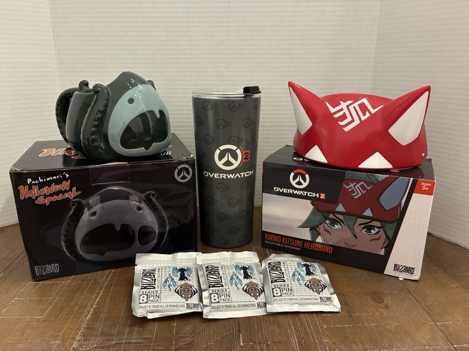 Lot Of Blizzard Overwatch Merch Bundle Brand New Mug Kiriko Headband Pin Packs
