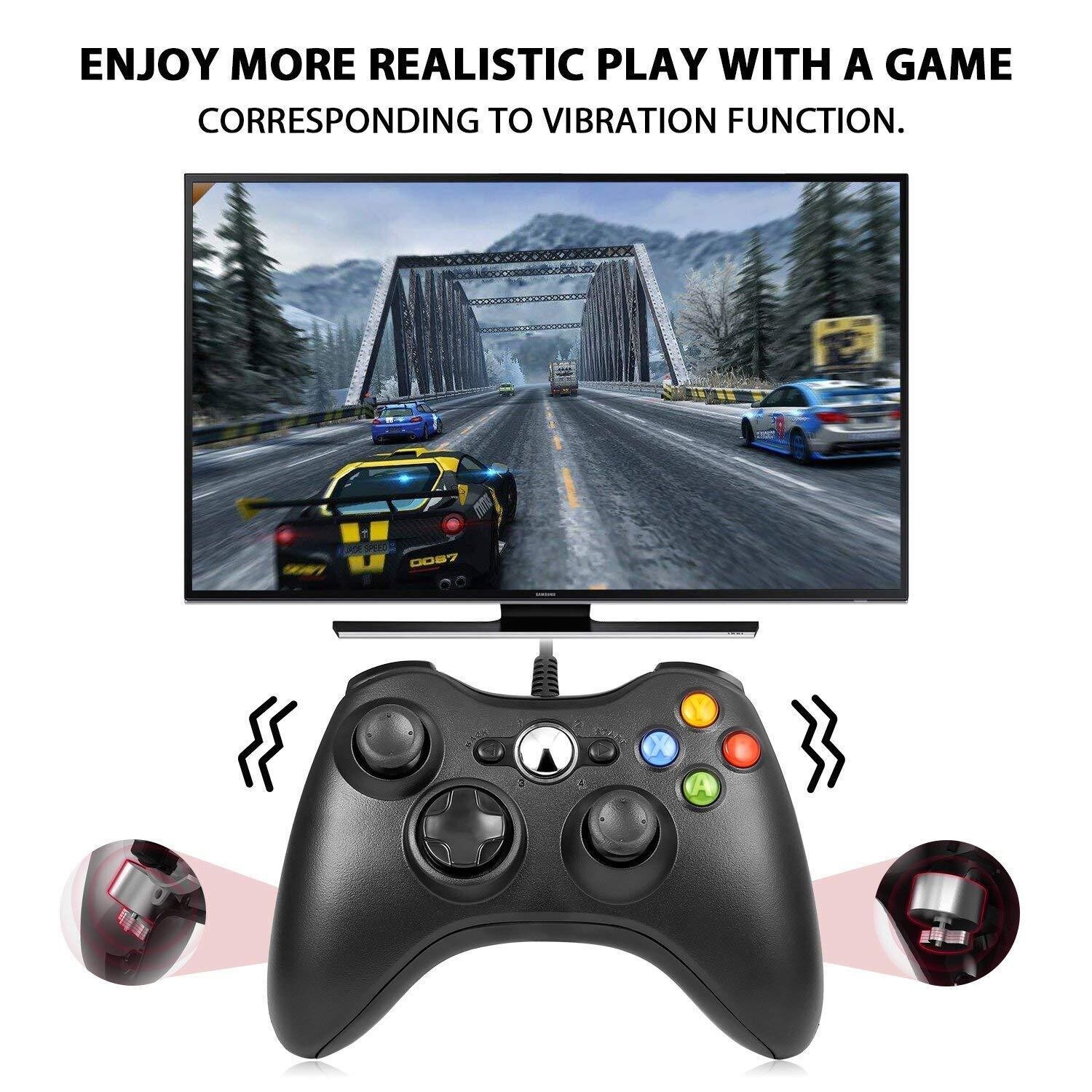 Black USB Wired Dual Shock Gamepad Game Controllers for Microsoft Xbox 360 / PC