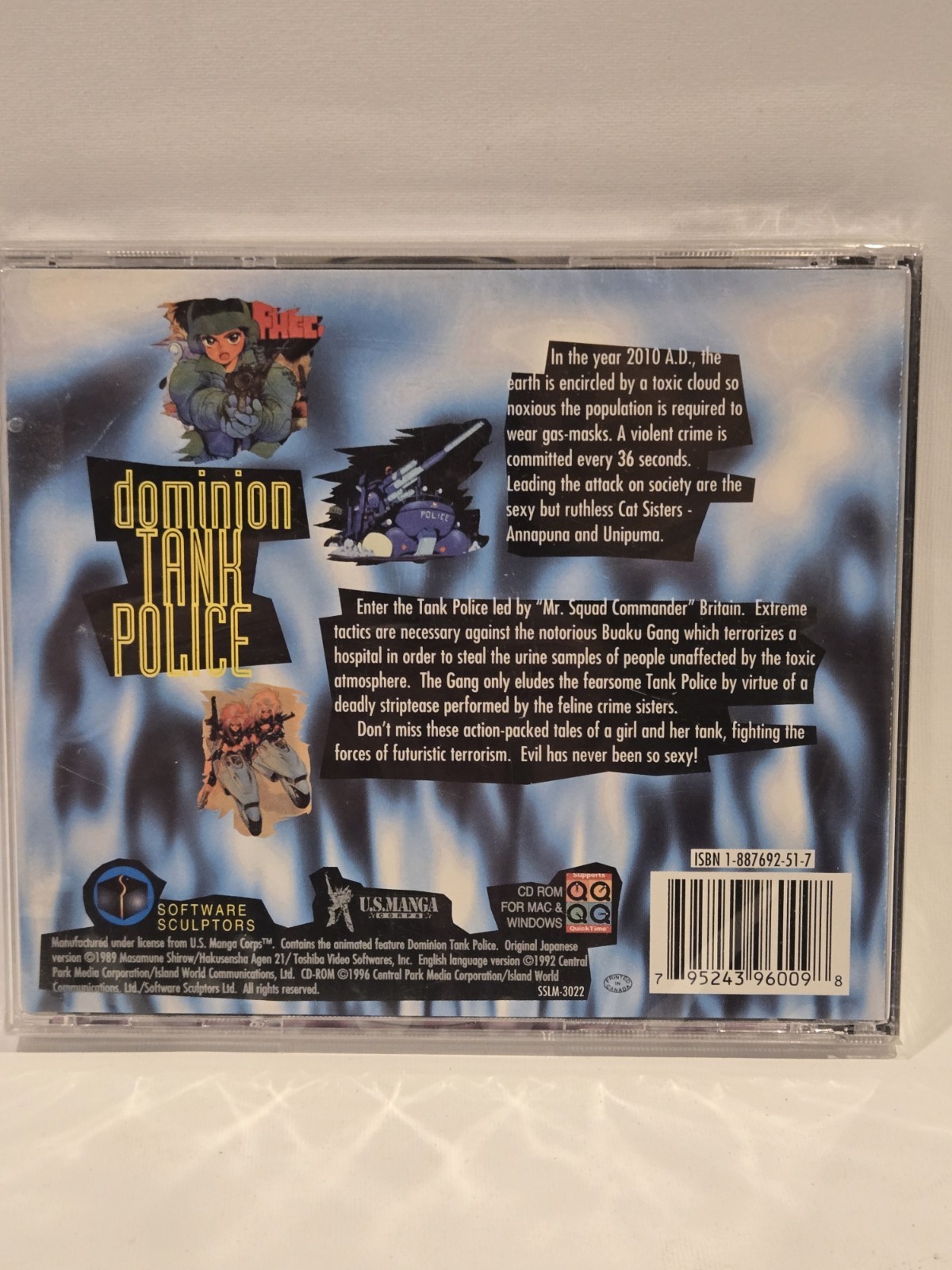Dominion Tank Police Volume 1 Acts I & II English Dub Anime PC CD-ROM VG Sealed