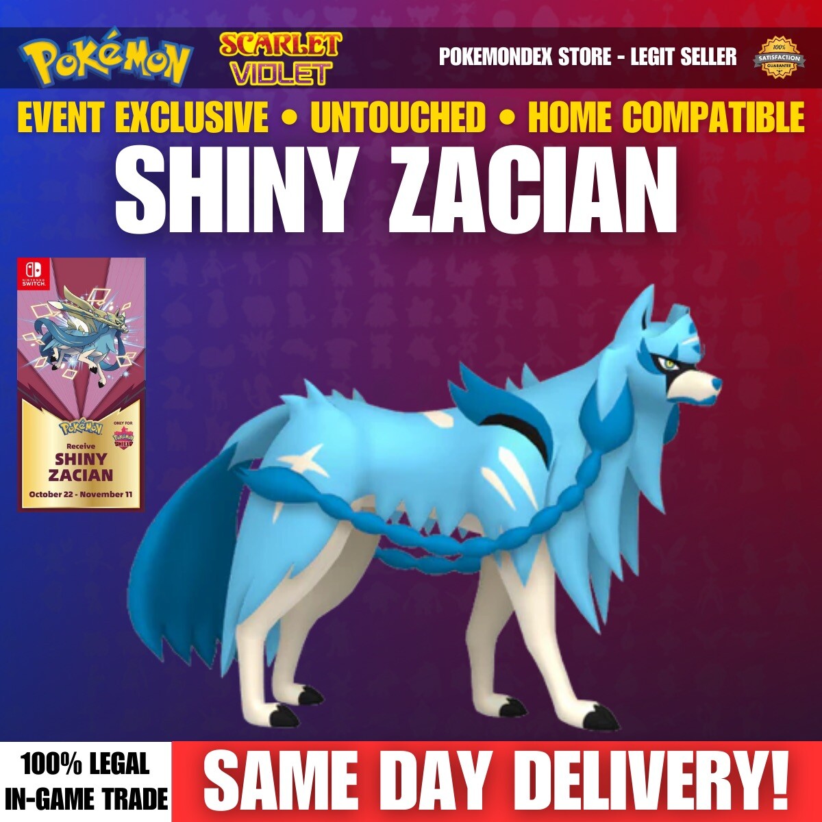 GAMESTOP EVENT ⭐️ SHINY ZACIAN ⭐️ UNTOUCHED ✨ Pokemon Scarlet And Violet