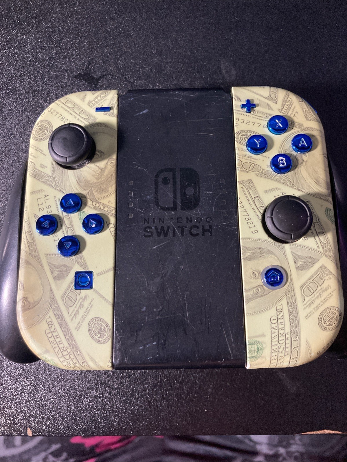 Custom Money Joycons Small Paint Scuffs On The Face Buttons And The ZL and ZR