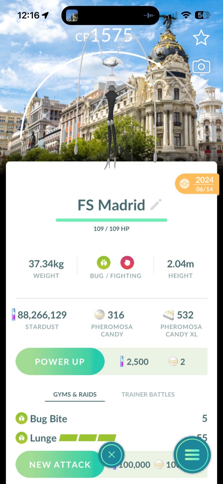 Pokémon Go Trade Shiny Pheramosa Madrid Spain Location Card – 1 mill dust trade