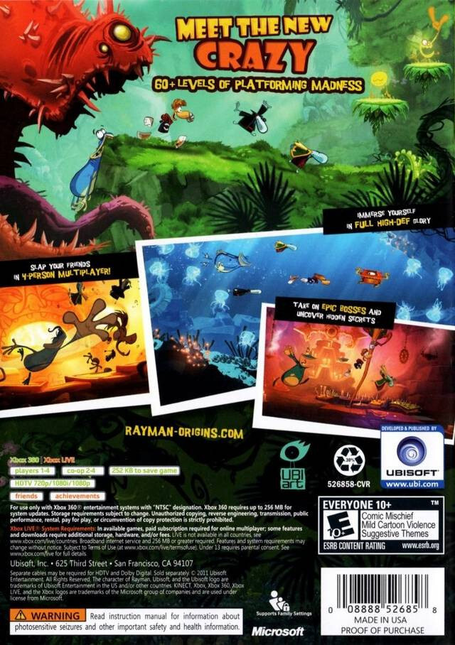 Rayman Origins (Xbox 360) Complete CIB! Disc Near Mint Tested!