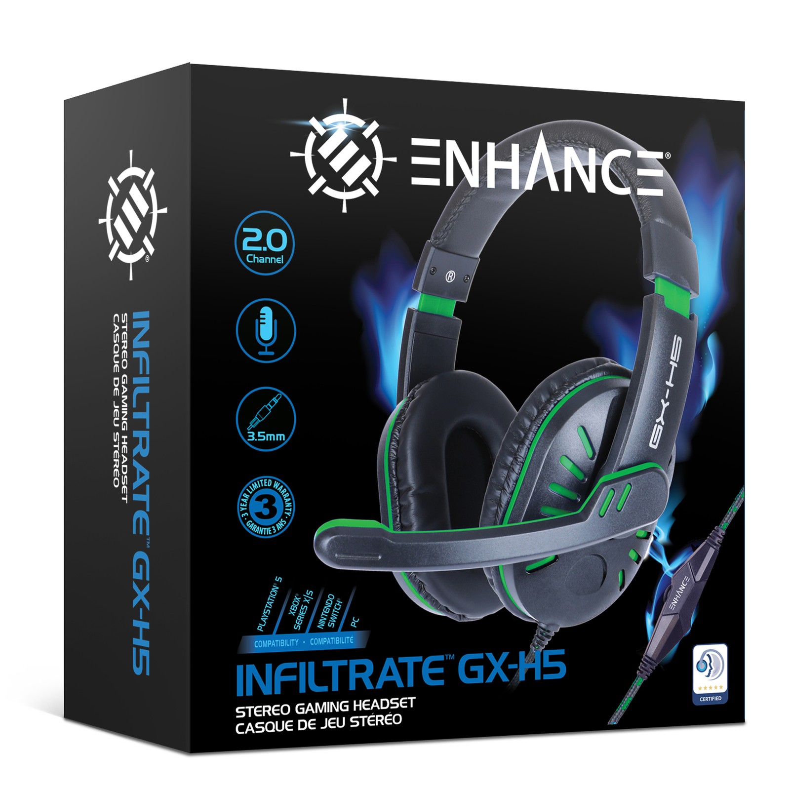 Gaming Headset with Rotating Microphone – Soft Adjustable Headband – Green