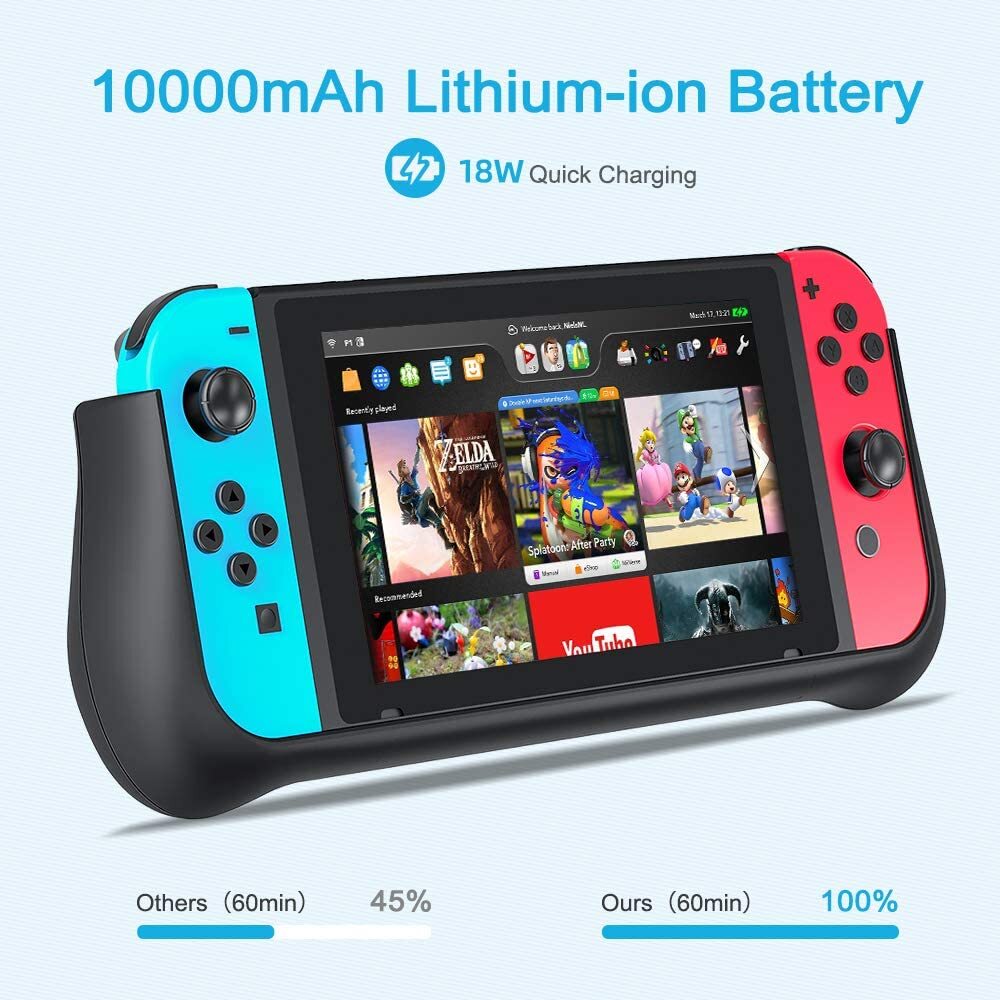 NEWDERY External Battery Station for Nintendo Switch/Switch OLED Charger Case