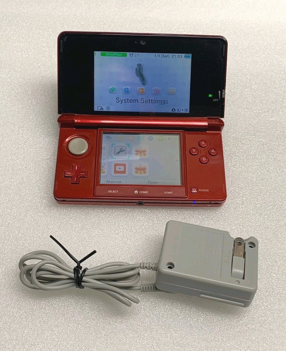Nintendo 3DS Flame Red Handheld Console CTR-001 (USA) w AC Charger
