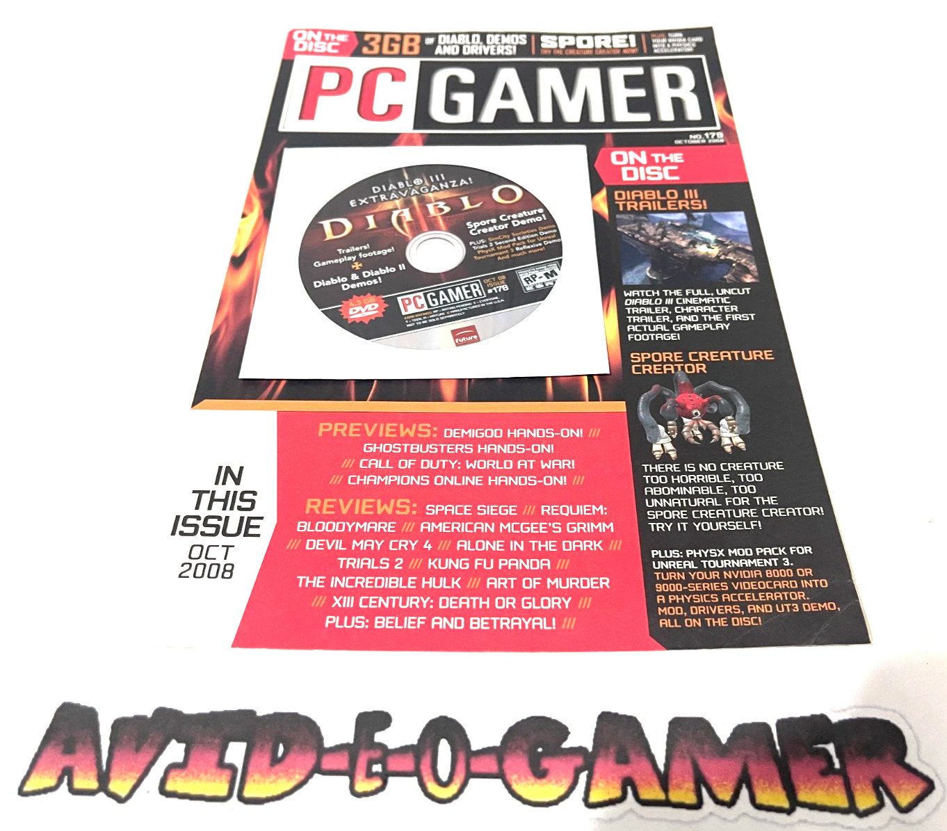 PC Gamer Demo Disc & Index Card Diablo 1 & 2 / Spore Creature Creator Oct 2008