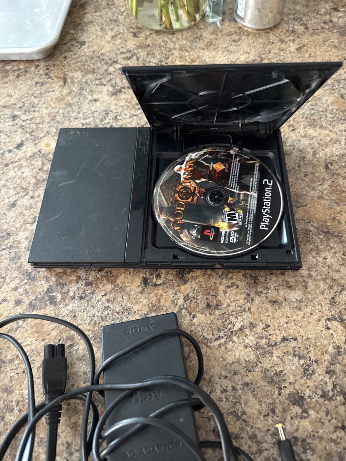 Sony PlayStation 2 Slim Console Black With God Of War Game WORKING!