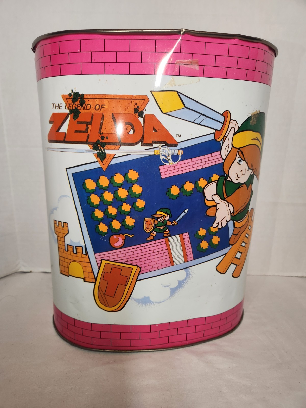 Vintage Rare 1988 Nintendo Legend of Zelda Metal Garbage / Collectible Trash Can