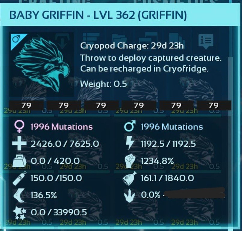 GRIFFIN TOP STATUS BLACK ID79 BABY PAIR ARK ASCENDED PVE OFFICIAL PC/XBOX/PS5