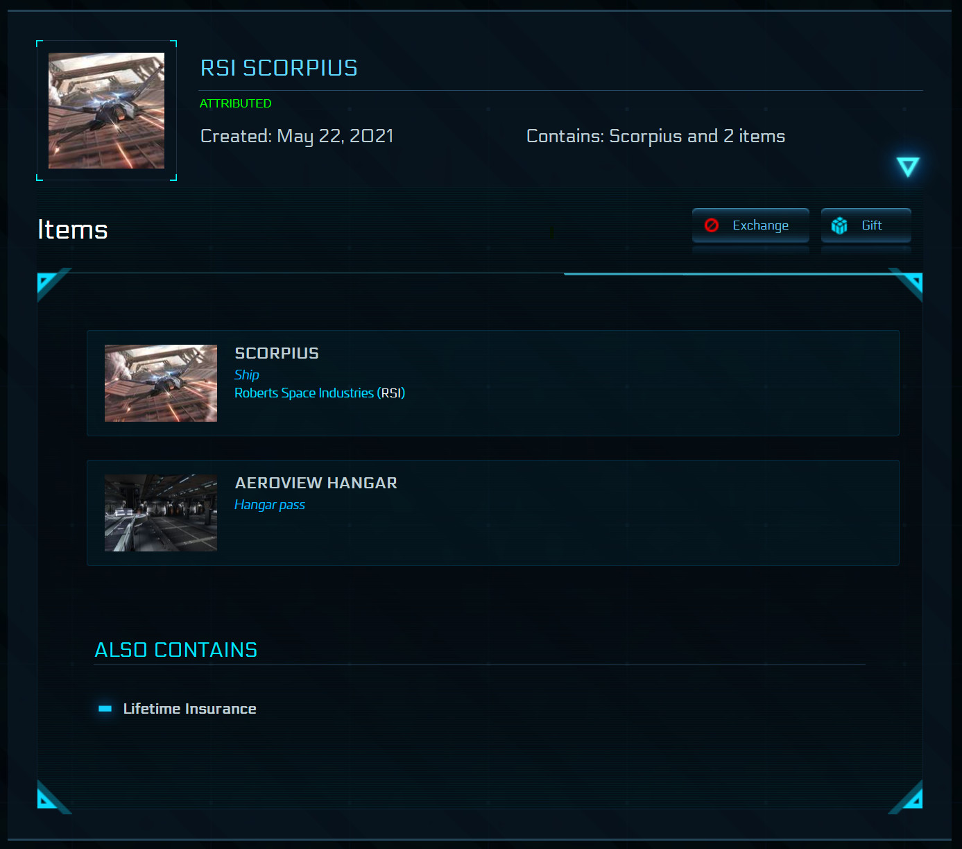 Star Citizen – RSI Scorpius – LTI (Lifetime Insurance)