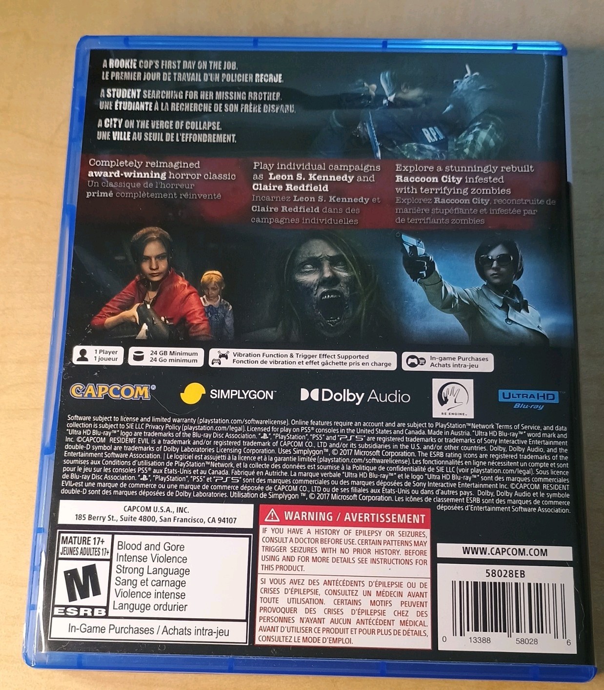 Resident Evil 2 – PlayStation 5 Game Small Case Scuff on Back
