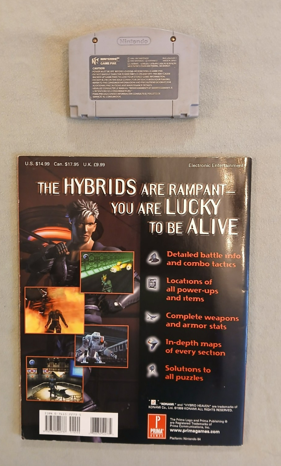 N64, Hybrid Heaven Game Cartridge & Prima Strategy Guide, Very Good Condition