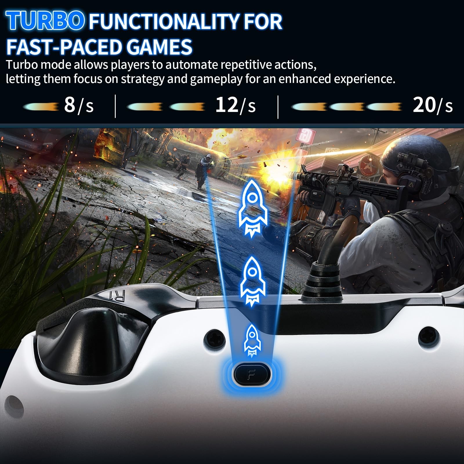 Wired PS5 Controller with Turbo, Hall-Effect Triggers, Dual Vibration, 10ft Cabl
