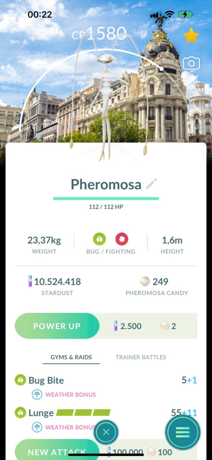 – Pokémon Pheromosa background Mardrid Spain Non Shiny – Trade 1 Mil stardust