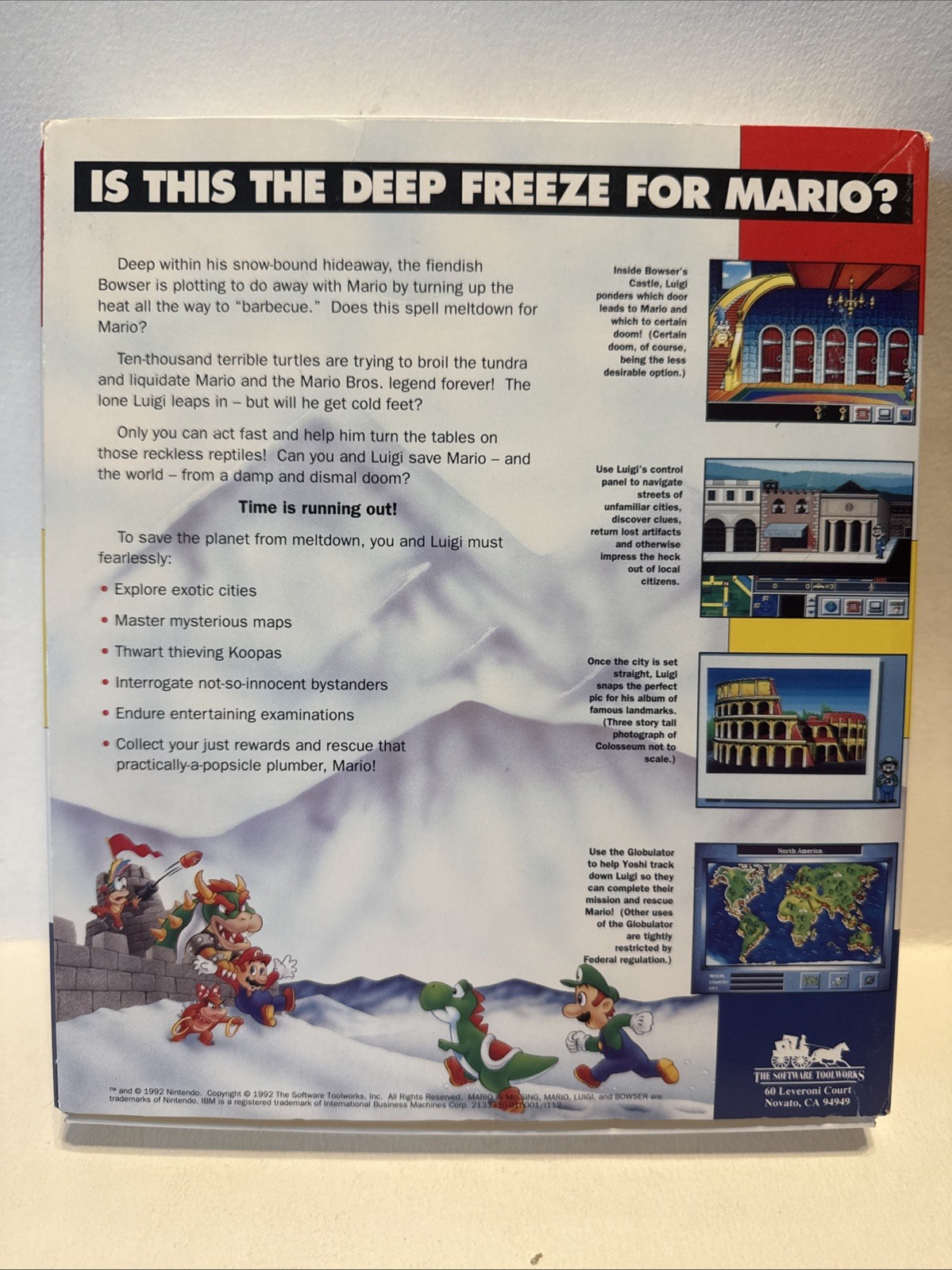 Mario Is Missing Nintendo IBM PC Game w/ Box and Paperwork c1992 Vtg 3.5″ Disks
