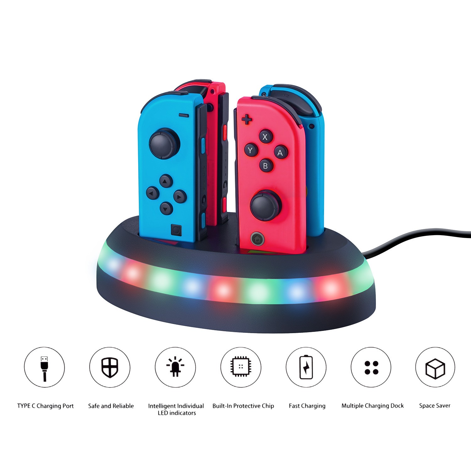 4 Slot Charging Stand DC 5V 2A Fast Charge Dock For Switch Joy-Con Gamep