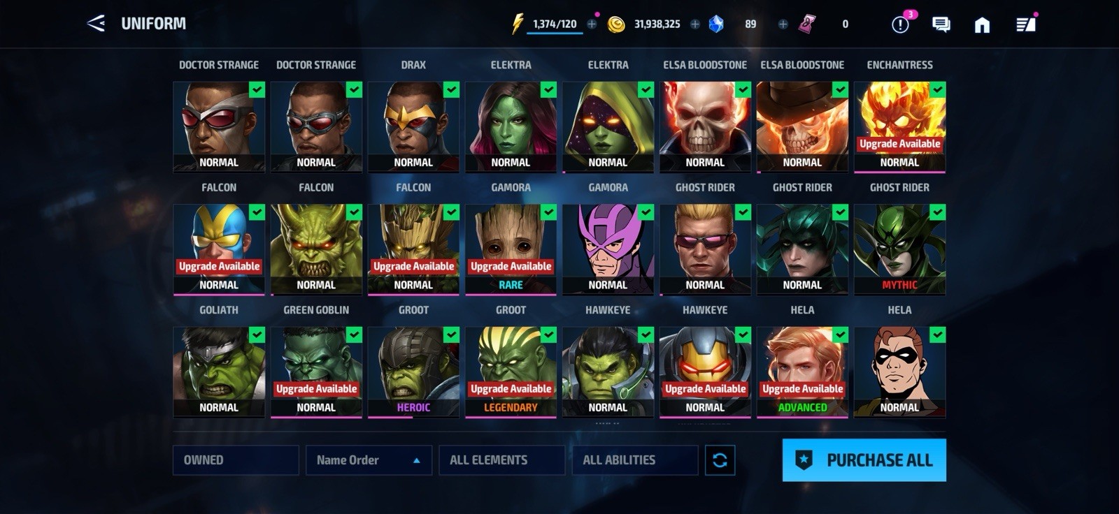 Stacked MARVEL Future Fight Account