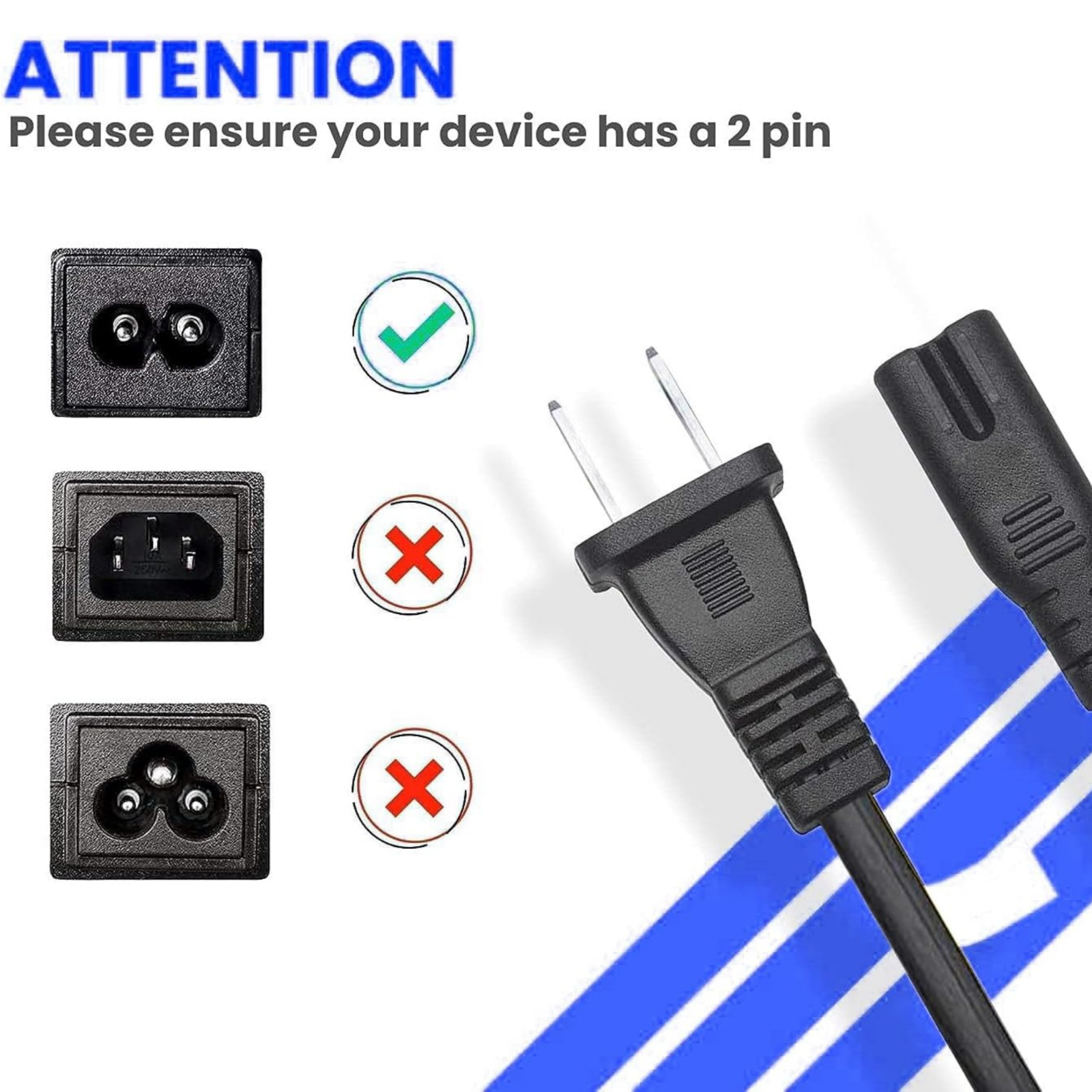 5ft 2-Prong AC Power Cord for Sony PS5 PS4 PS3 Slim Xbox Series X S One