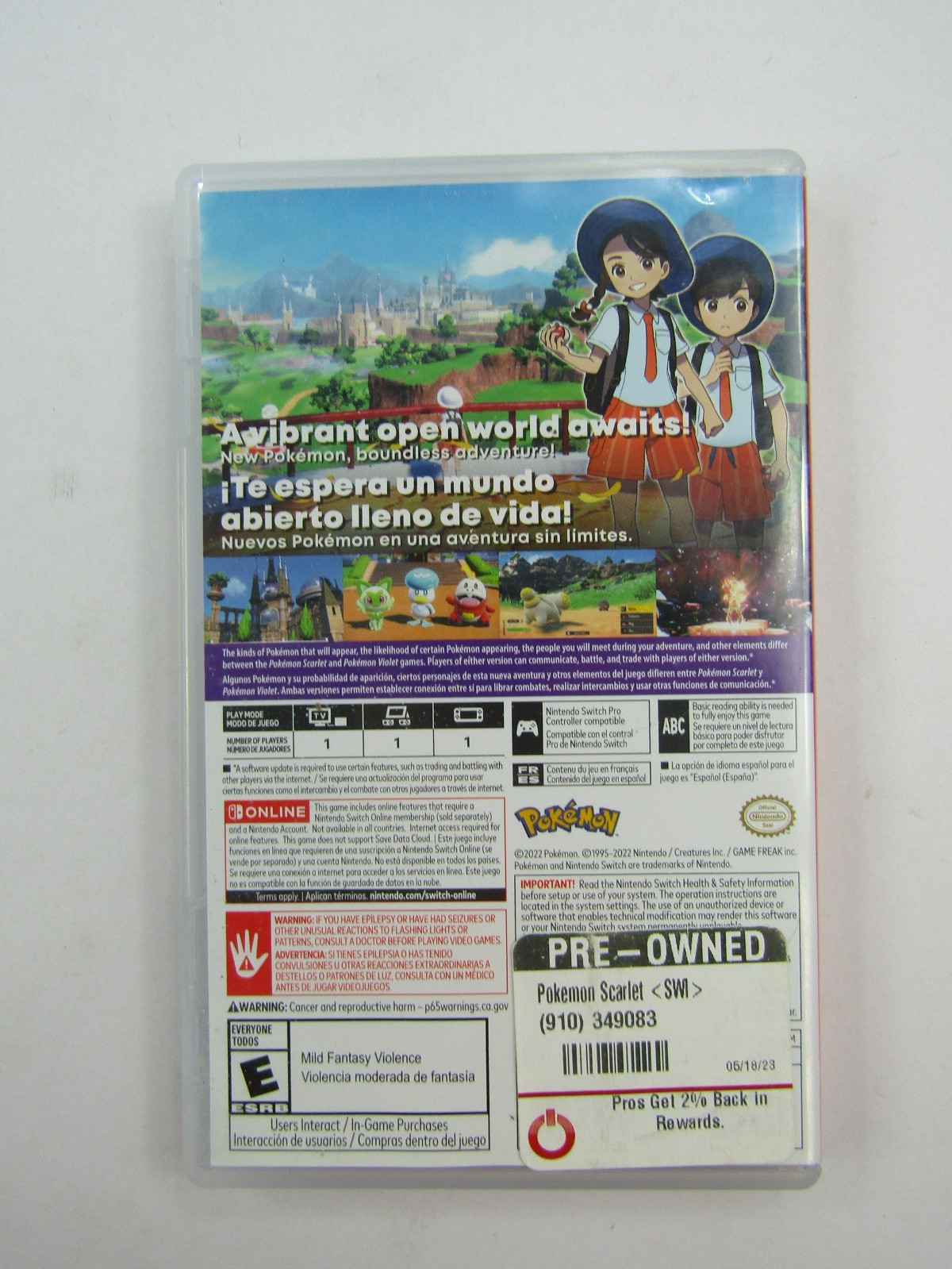Pokemon Scarlet Nintendo Switch Video Game CASE ONLY NO GAME
