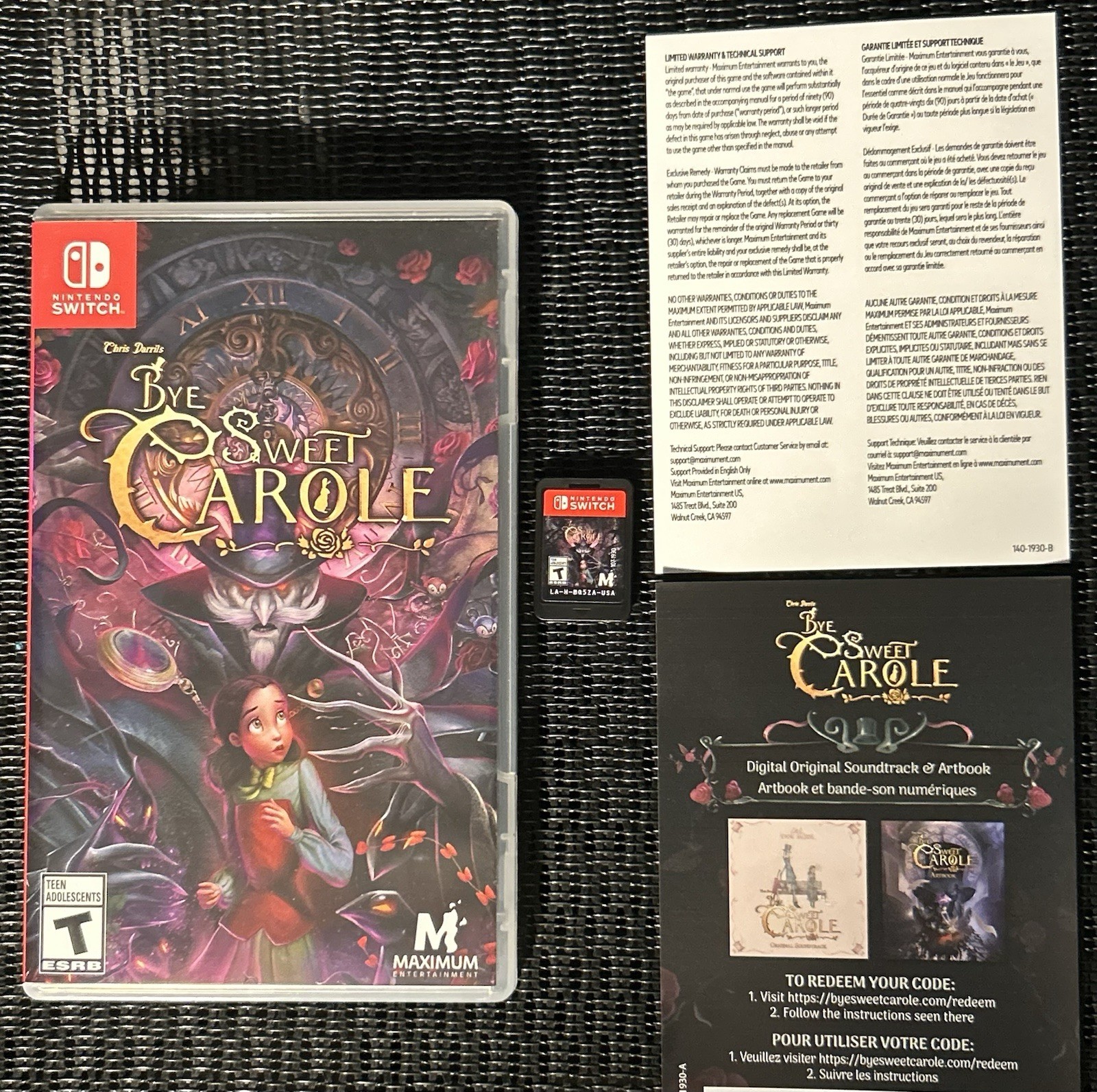 Bye Sweet Carole (Nintendo Switch, 2025) Complete CIB w/ Unused Codes Near Mint