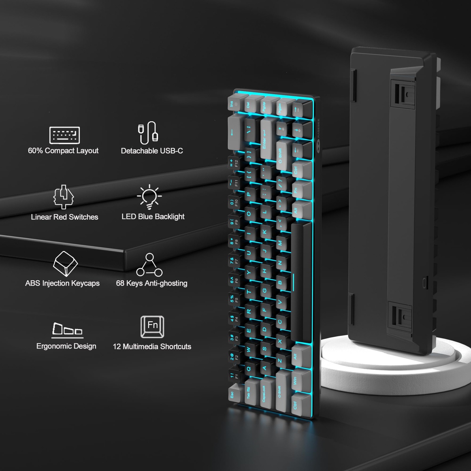 Magegee Portable 60 Mechanical Gaming Keyboard Mk-Box Led Backlit Compact 68