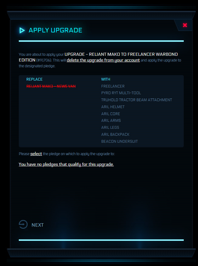 STAR CITIZEN – RELIANT MAKO TO FREELANCER WARBOND UPGRADE PLUS CARGO CAREER KIT