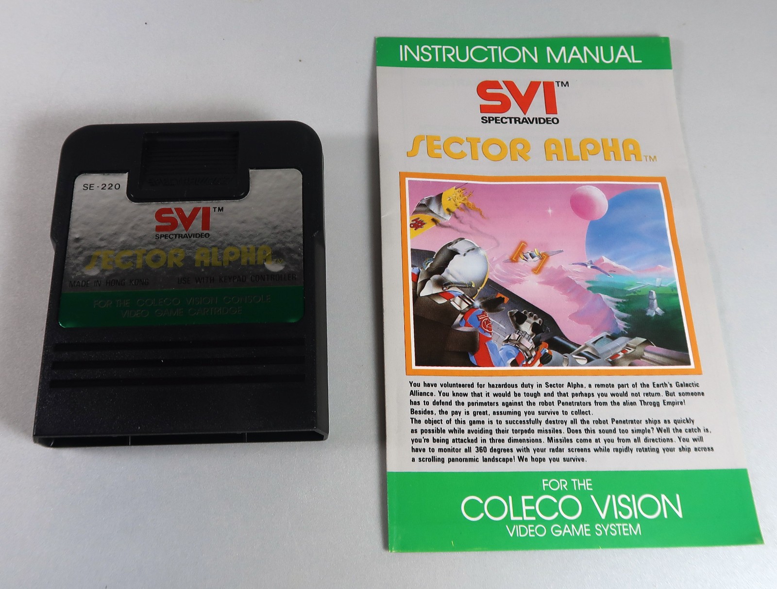 ColecoVision: SECTOR ALPHA Cartridge & Manual – Tested & WORKS – Very NICE Label