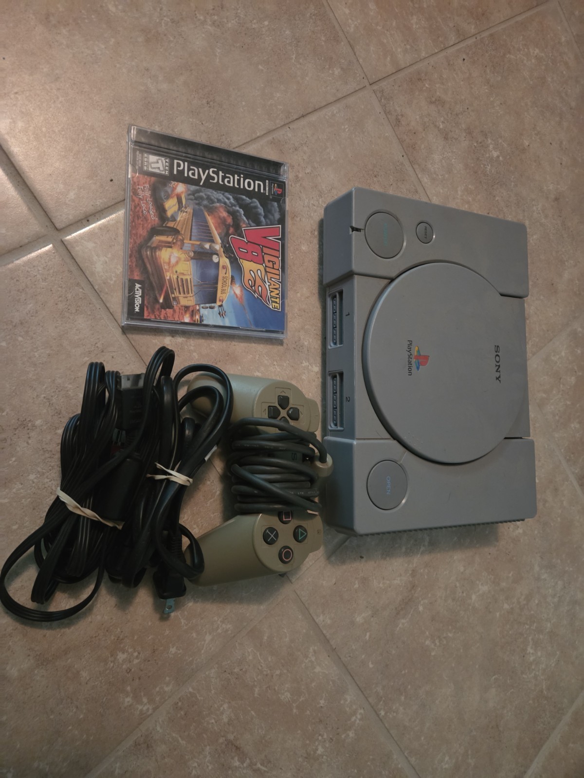 Sony PlayStation Console + Original Controller ,Cords And 1 Game- Tested PS1