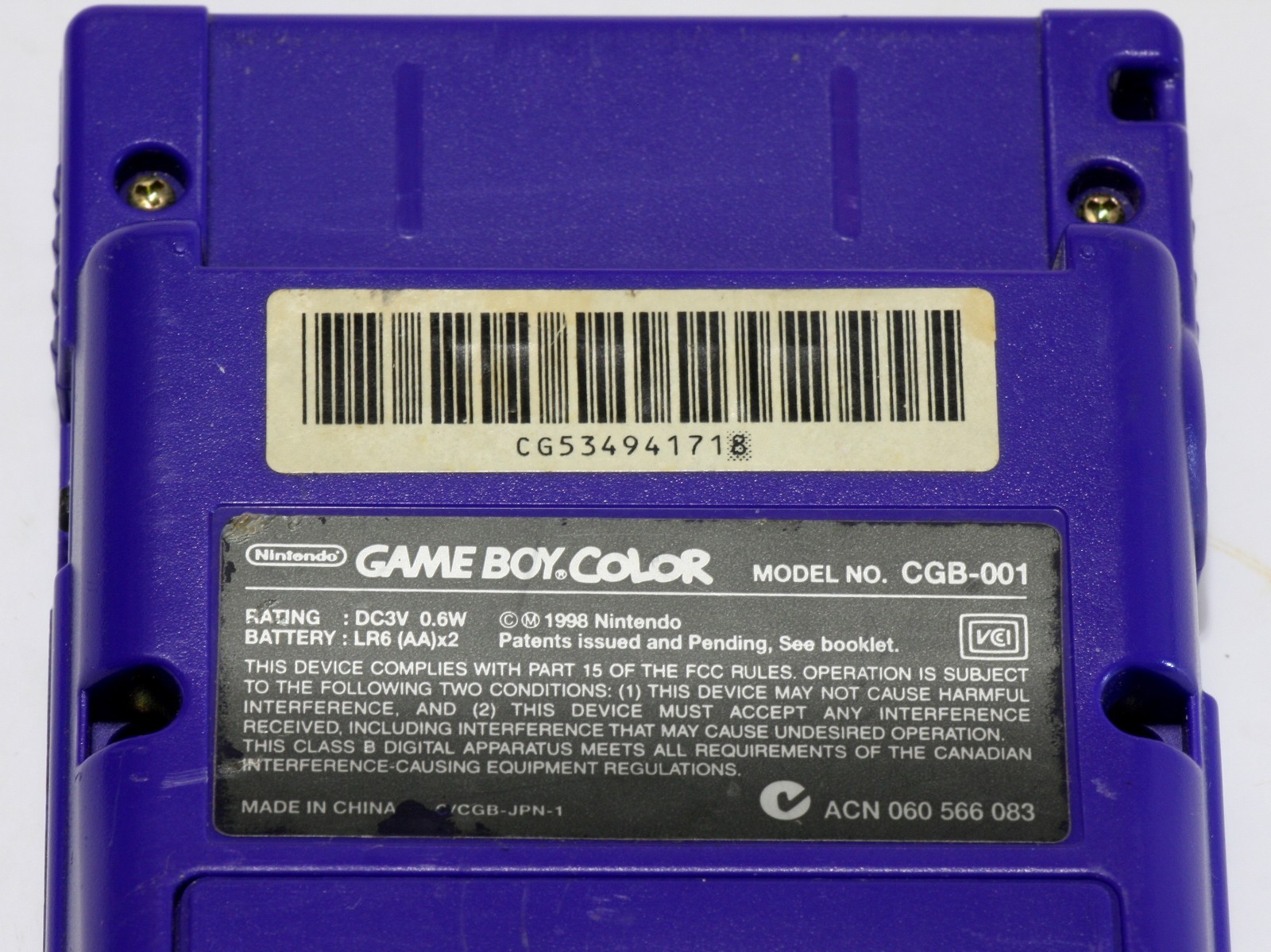 Nintendo Game Boy Color Handheld Game System Purple Grape W/One Game Tested