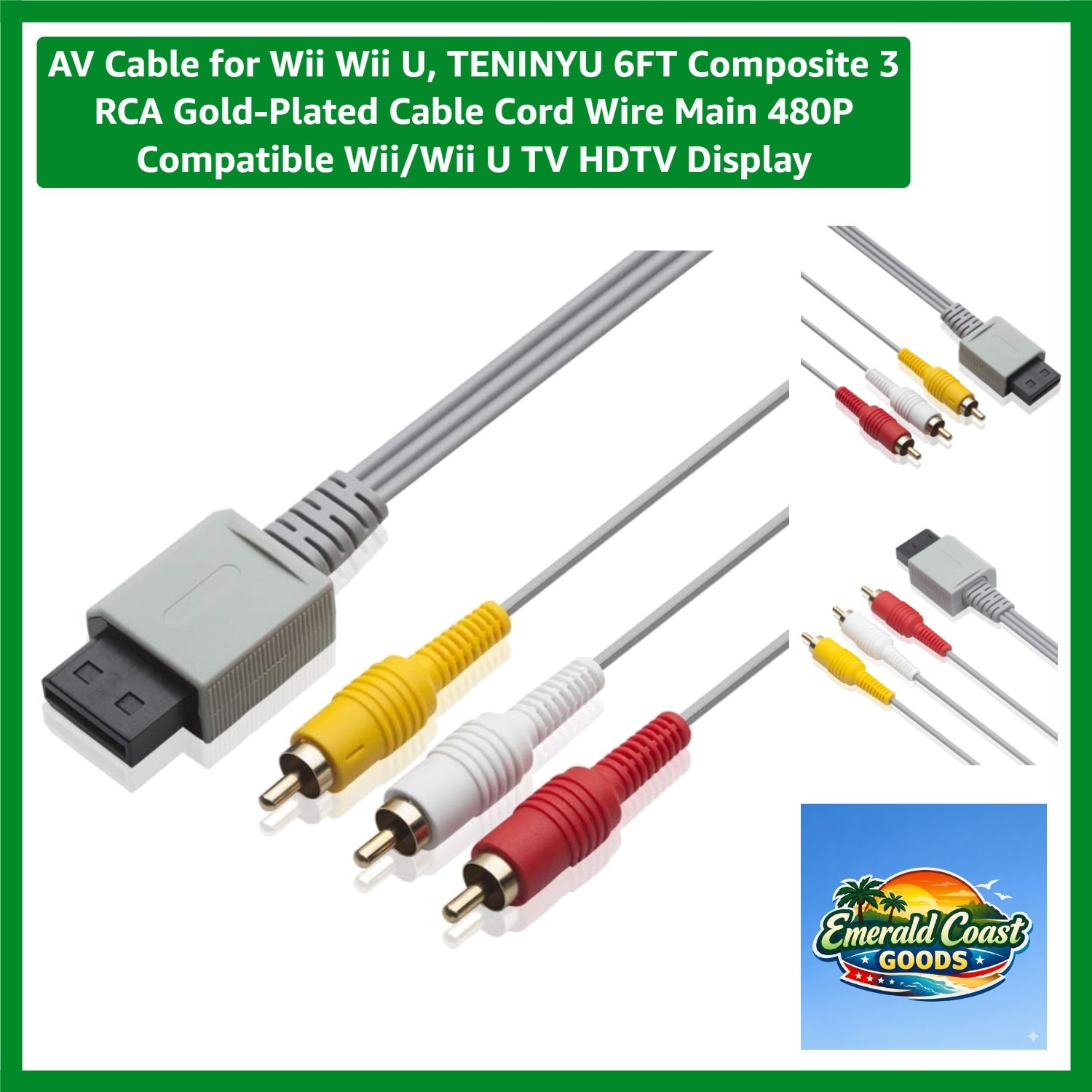 Versatile 6FT AV Cable for Wii/Wii U – Connects to TV and Monitors Easily