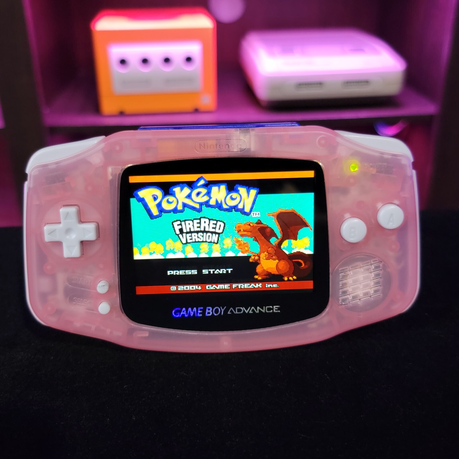 Fushia Pink Game Boy Advance GBA Console with iPS V5 Backlit LCD MOD Console