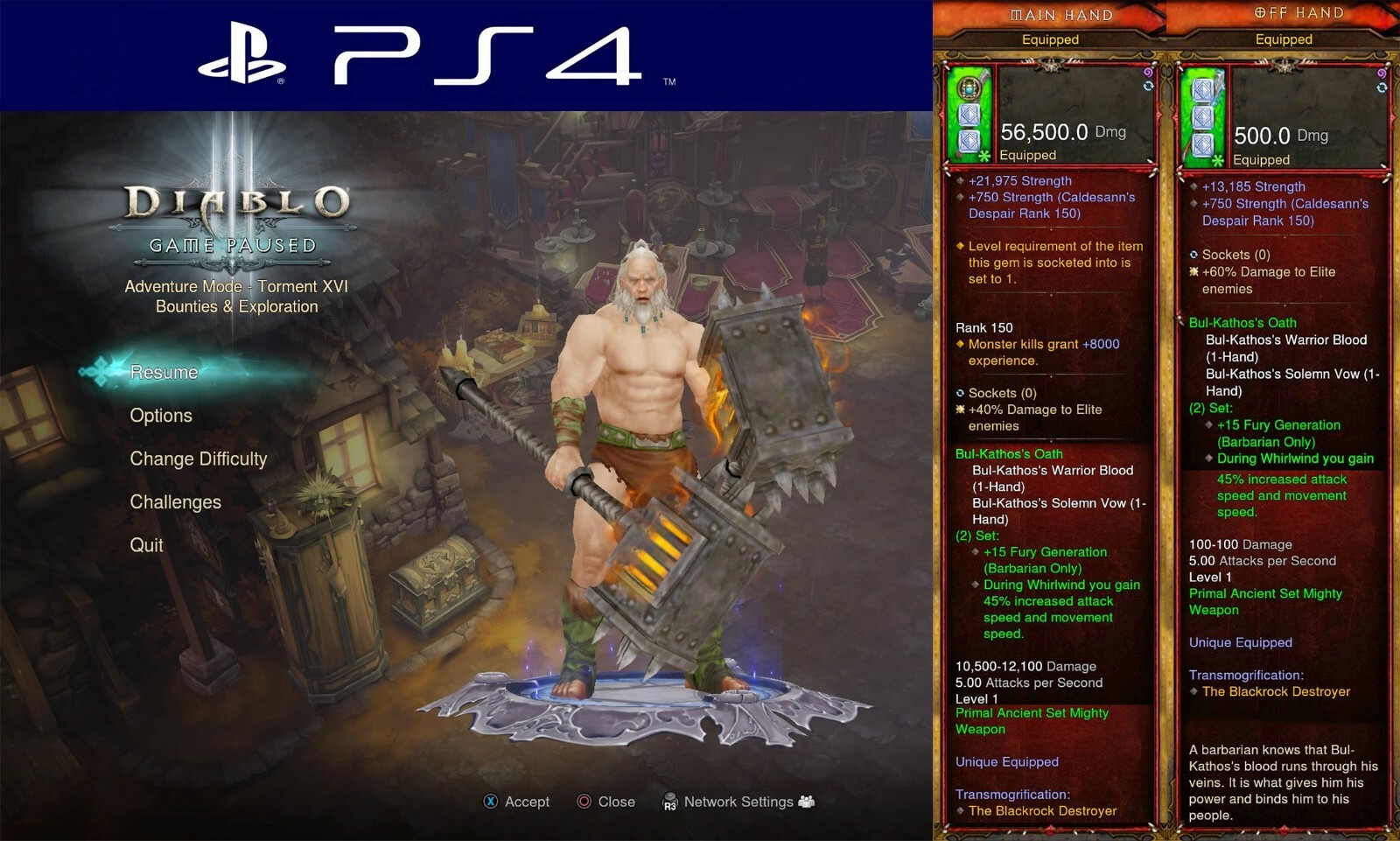 Diablo 3 PS4/PS5 Softcore Modded Primal Set Mighty Weapons | Bul-Kathos’s Oath