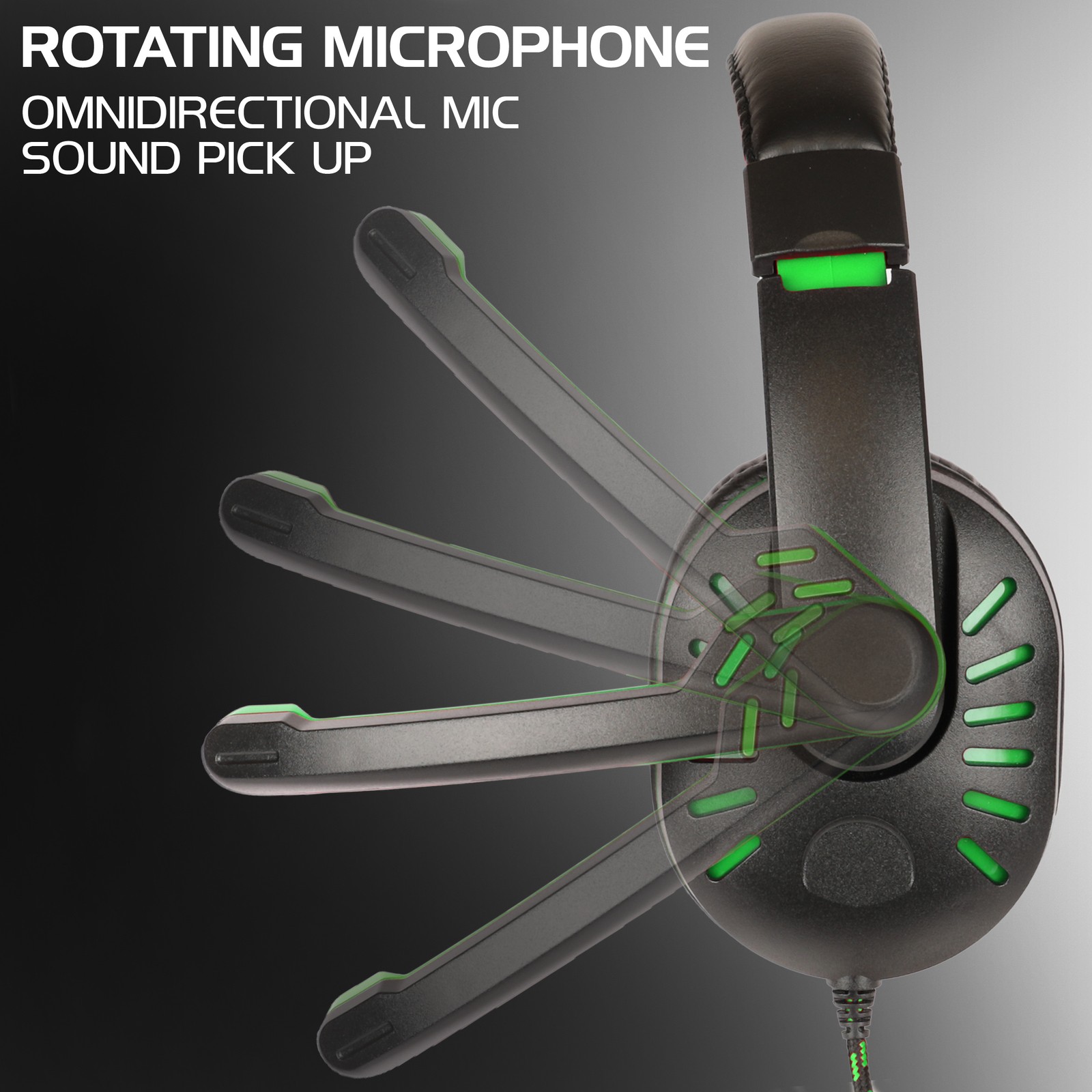 Gaming Headset with Rotating Microphone – Soft Adjustable Headband – Green