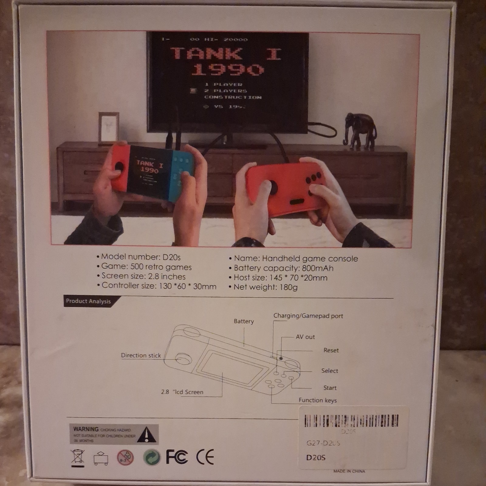 D20S 500-in-1 Handheld Game System that features 500 preloaded classic games and