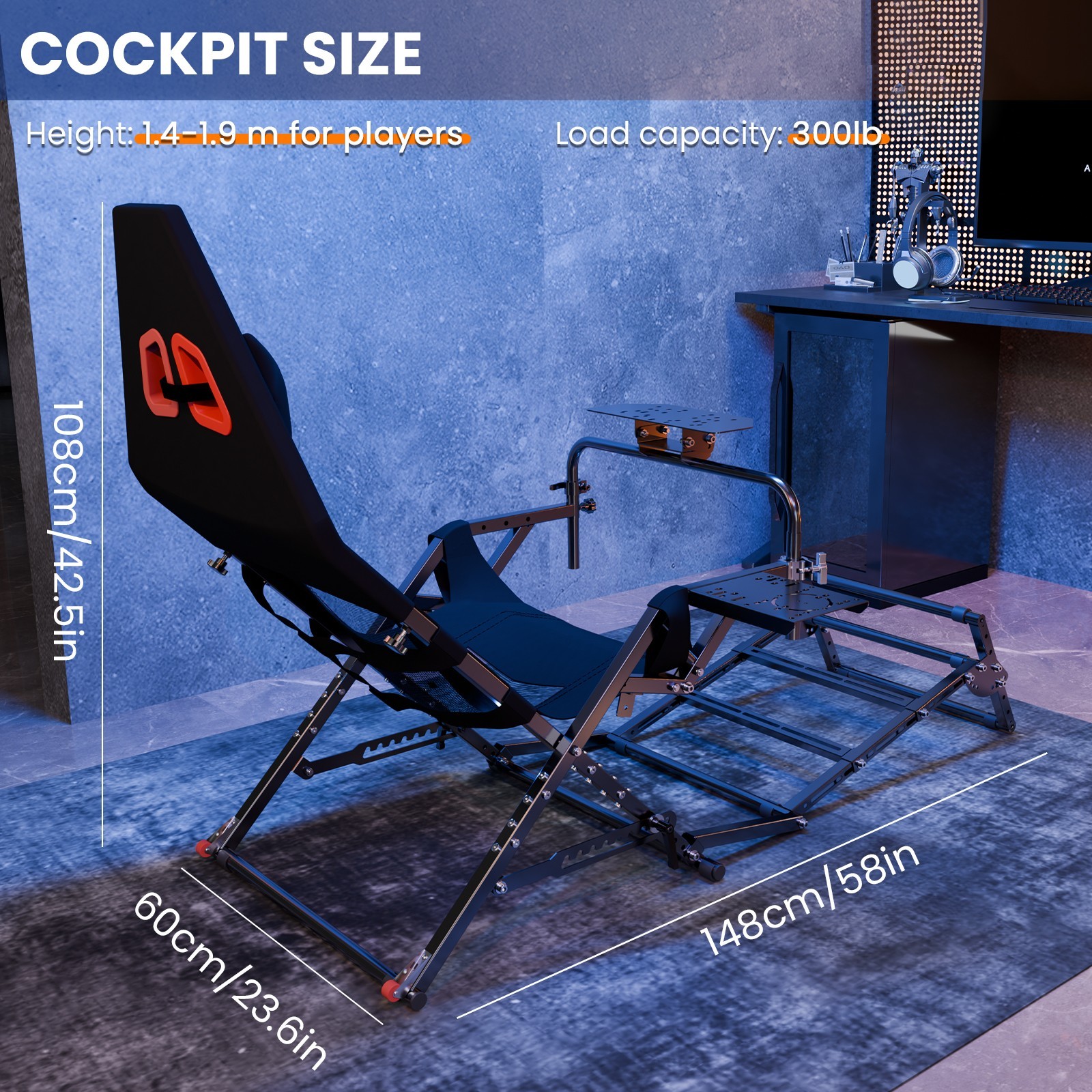 Minneer Foldable Racing Simulator Cockpit Fit Logitech G29 G923 Thrustmaster
