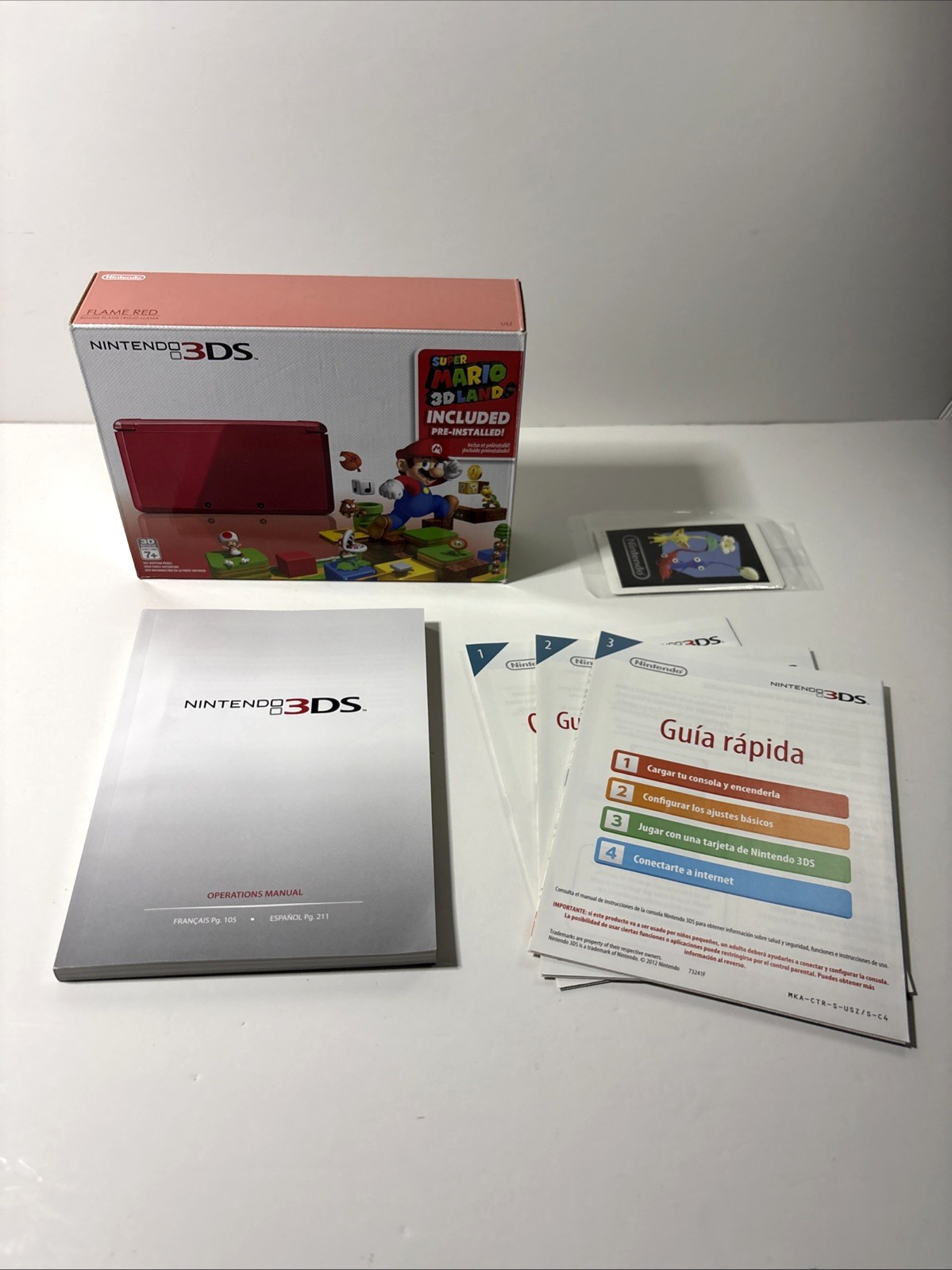 Nintendo 3DS Flame Red – Complete In Box – Includes Super Mario 3D Land – Tested