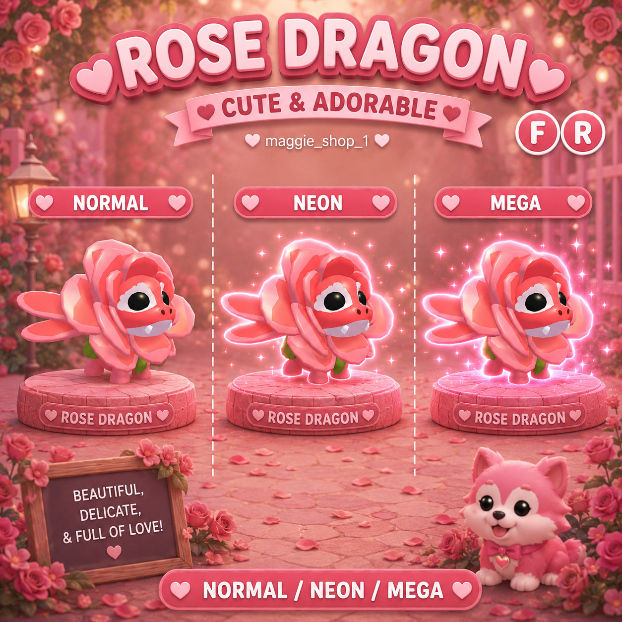 Rose Dragon FR Normal/Neon /Mega ✨ Adopt From Me Today ✨ Top Picks